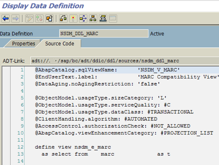 CDS View SQL source codes for MARC proxy object