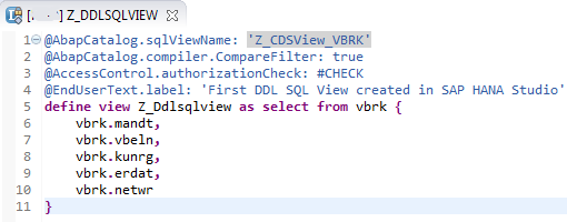 SQL DDL source for CDS View in SAP HANA Studio