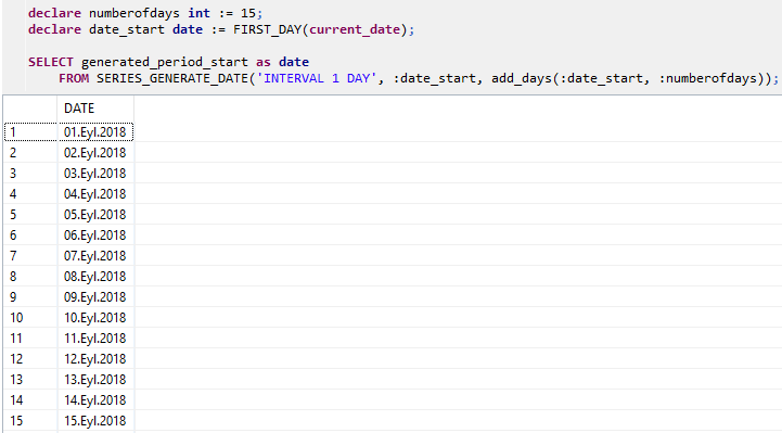 SQLScript dates table on SAP HANA database