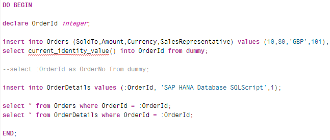 SQLScript codes to get identity column value and force data integrity with foreign key