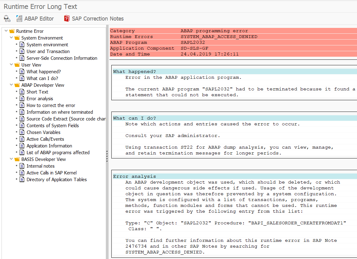 SYSTEM_ABAP_ACCESS_DENIED Access to development object prevented by system configuration