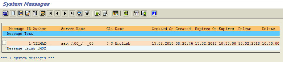 SAP SM02 System Messages list