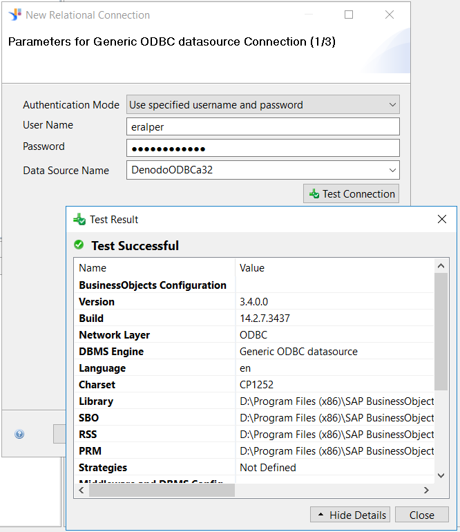 SAP BO generic ODBC datasource connection to Denodo