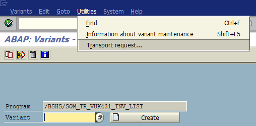 transport request utility for ABAP program variants