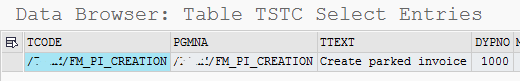 TSTC table storing SAP Transaction Codes data