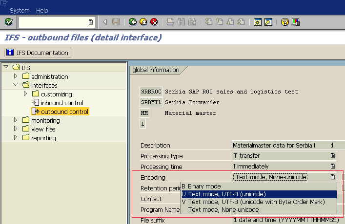 unicode encoding for SAP IFS file text mode