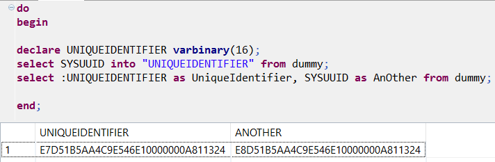 unique identifier generation with sysuuid and newuid SQLScript functions on SAP HANA database
