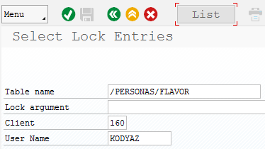 find lock entries for SAP Screen Personas flavors