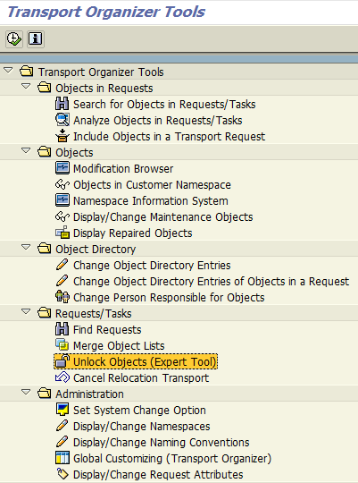 Unlock Objects Locked in Request or Task using Transport Organizer Tools