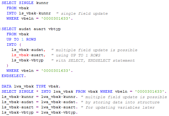 multiple variable update within select single ABAP statement