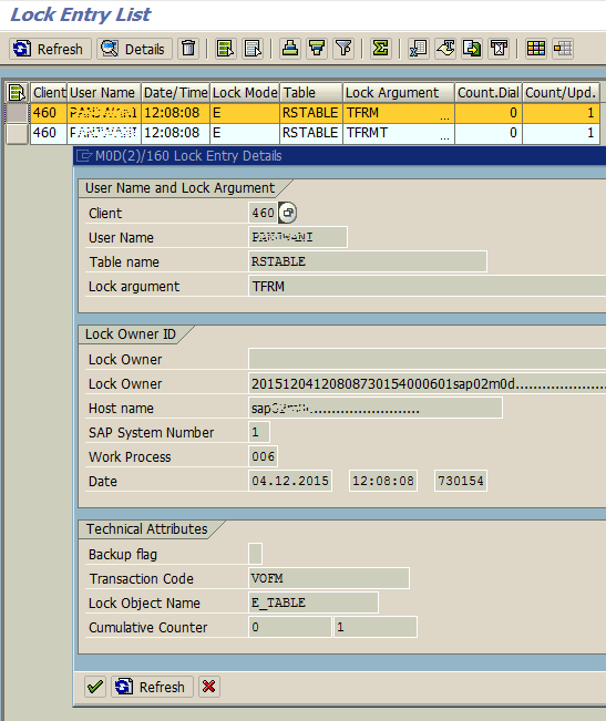 SAP SM12 transaction Lock Entry List