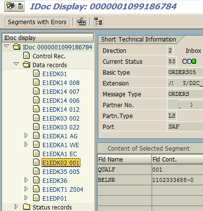 SAP transaction WE02 for IDoc segments in detail