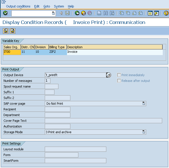 Output communication details view