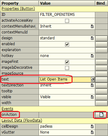 set Button element properties and onAction event