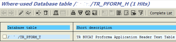 Where Used database table