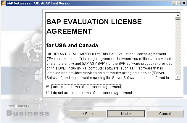 SAP Evaluation Licence Agreement for SAP Netweaver 7.01 ABAP Trial