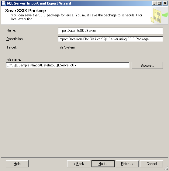 save-ssis-package-to-import-data-from-flat-file-into-sql-server