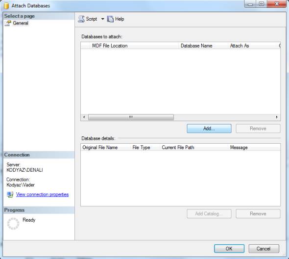 attach database in SQL Server 2012