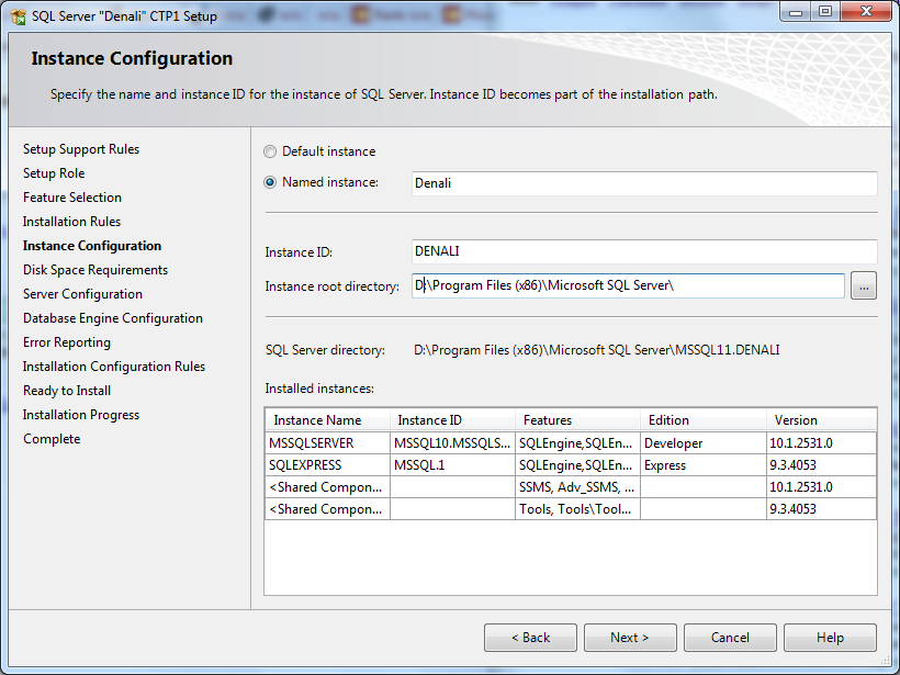 Microsoft SQL Server 2012 instance configuration