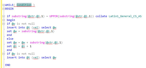 sql code snippet for while loop in SQL Server 2012