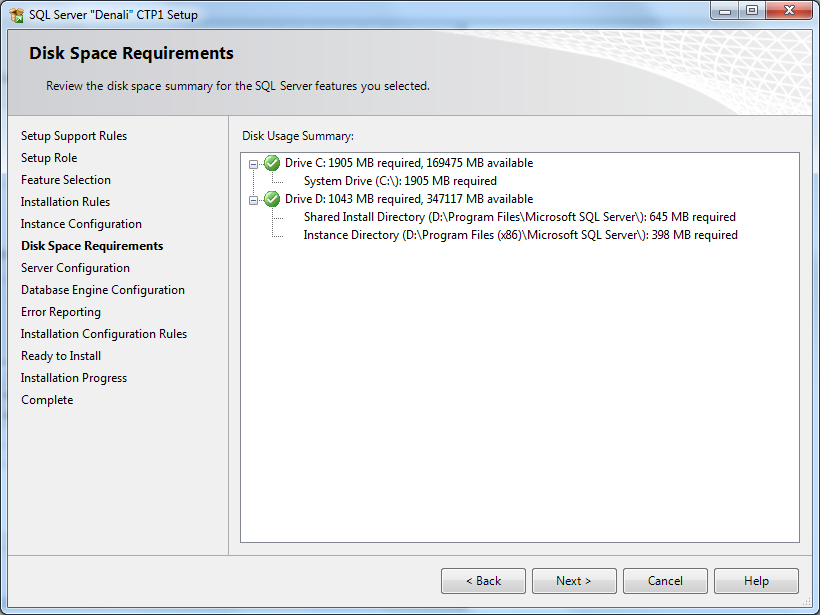 SQL Server 2012 disk space requirements