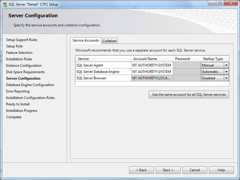 SQL Server 2012 service accounts