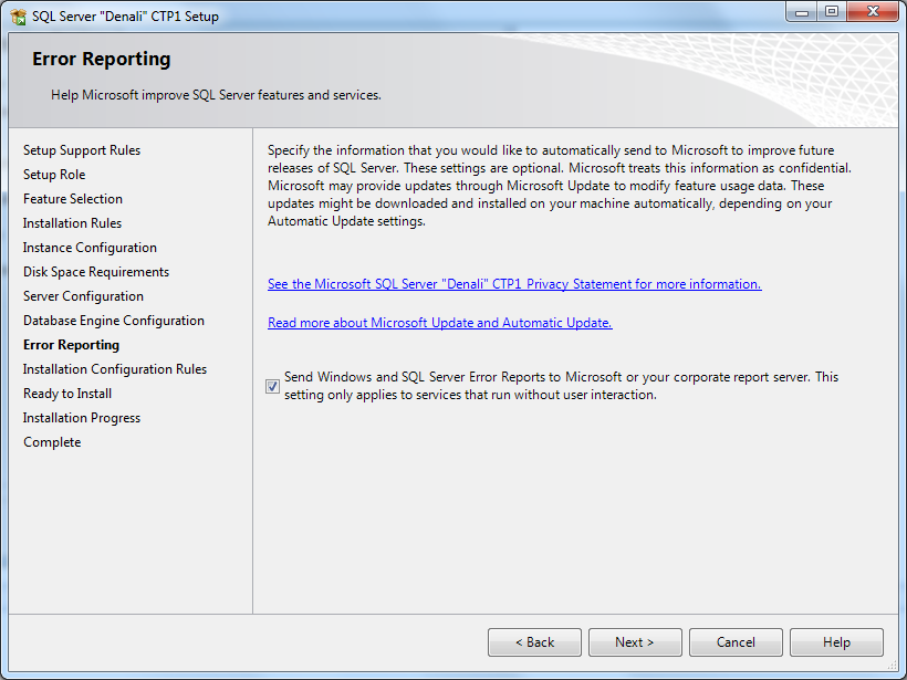 SQL Server setup error reporting