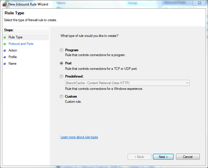 Windows Firewall inbound rule type