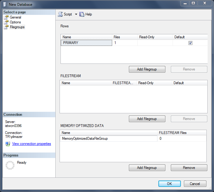 memory optimized data filegroup in SQL Server 2014