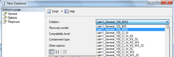 SQL Server 2014 database collation for memory optimized databases