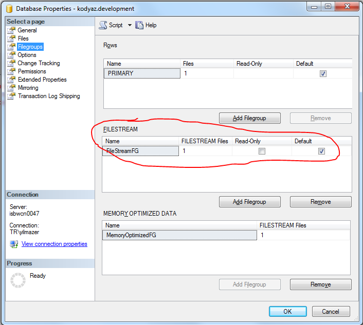 SQL Server FileStream Filegroups for FileTables