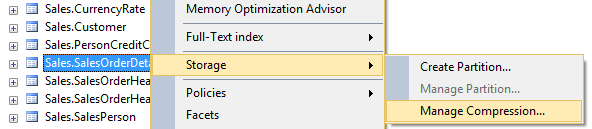 manage compression for specific table in SQL Server 2014