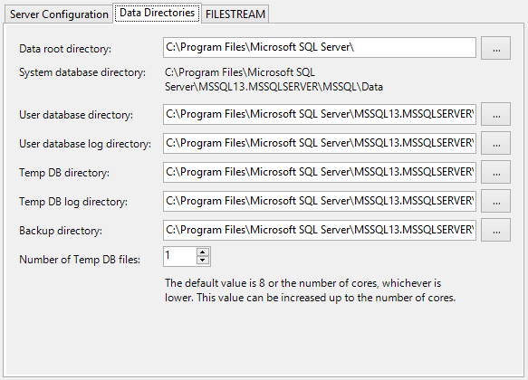 SQL Server 2016 Data Directories and number of Temp DB files