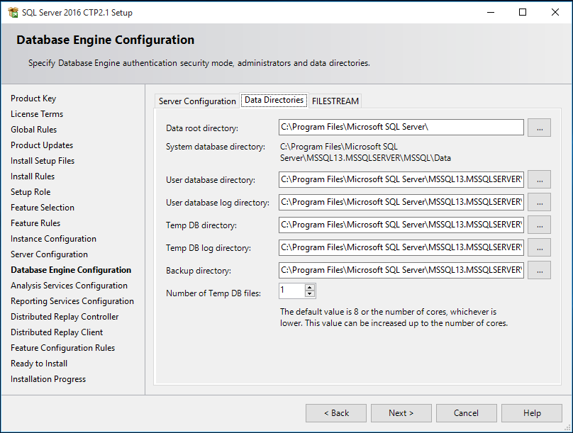 number of temp db files at SQL Server 2016 setup