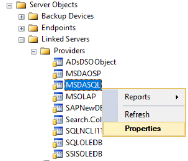 SQL Server Linked Server providers including MSDASQL
