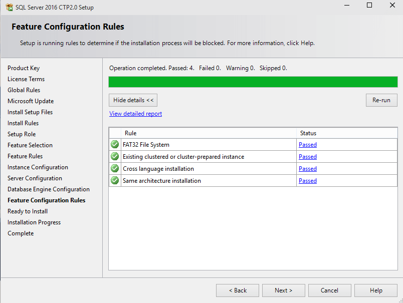 SQL Server feauture configuration rules