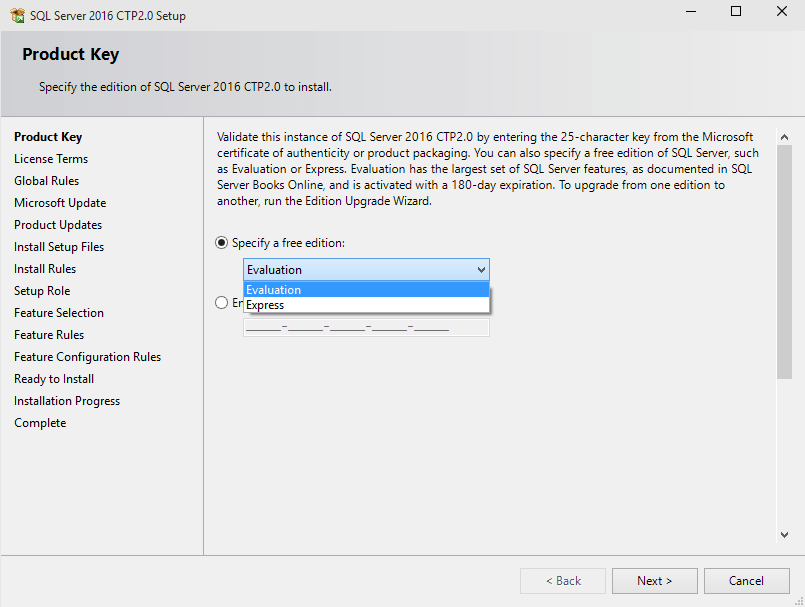 installing sql server 2016 express