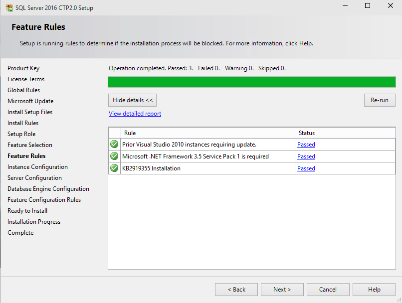 SQL Server 2016 setup feature rules