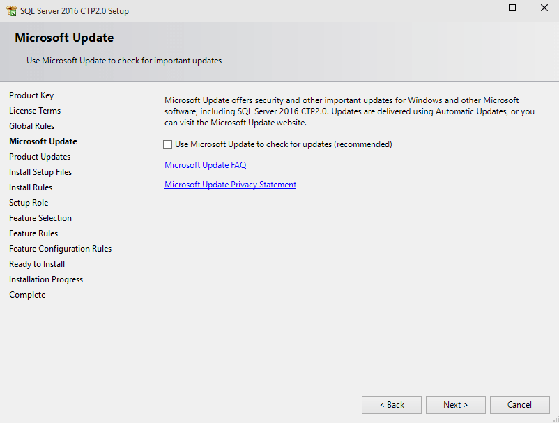 Microsoft Update for SQL Server 2016