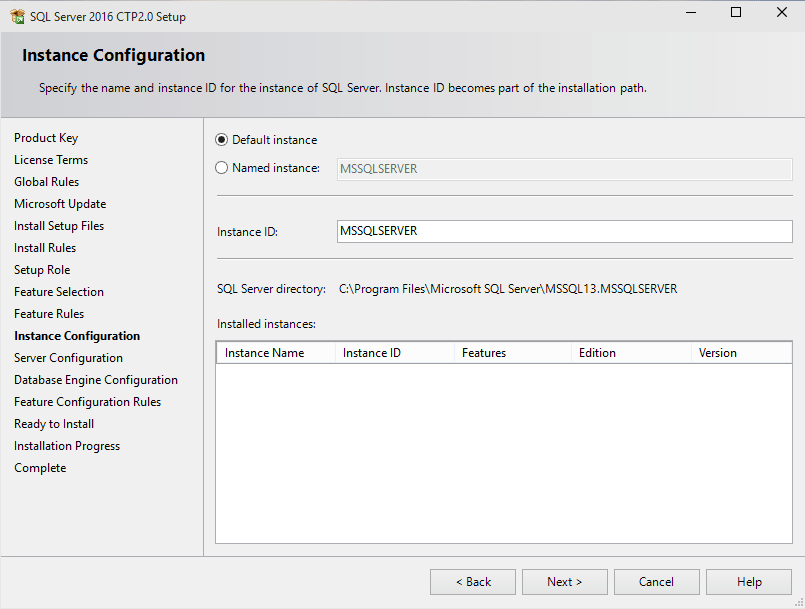 MSSQLSERVER default instance name for SQL Server 2016 installation