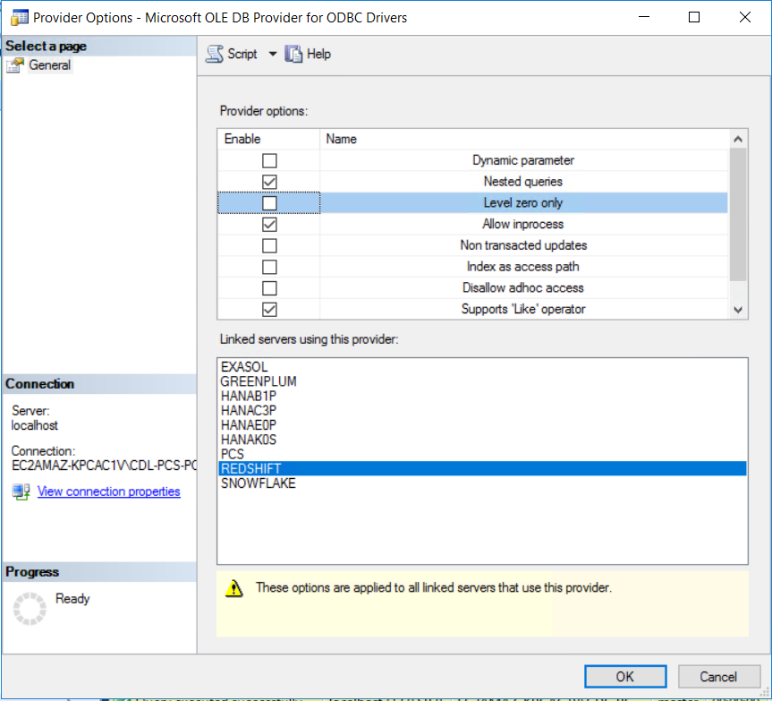 SQL Server Linked Server MSDASQL provider properties