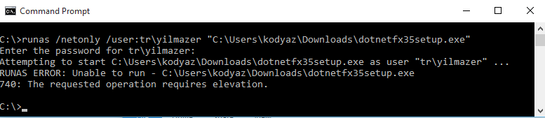 requested operation requires elevation for Microsoft .NET Framework 3.5 SP1 setup