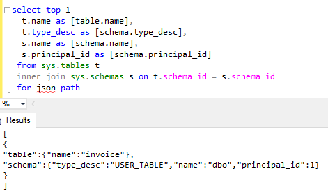 for JSON path to format JSON output on SQL Server