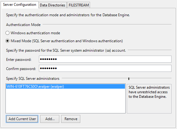 SQL Server authentication mode