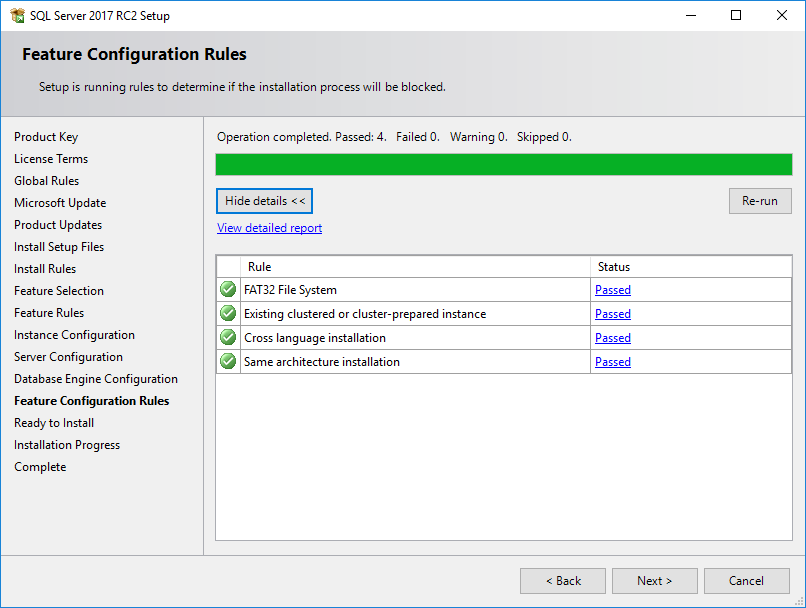 SQL Server 2017 Feature Configuration Rules