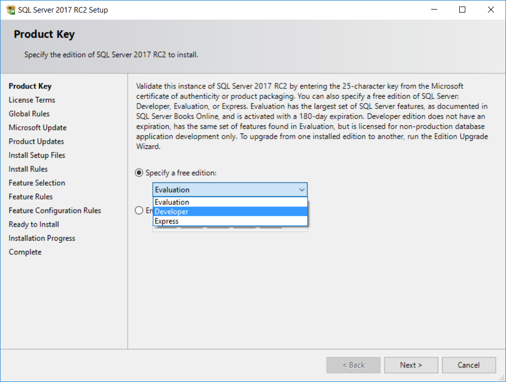 install SQL Server 2017 Deveoper Edition