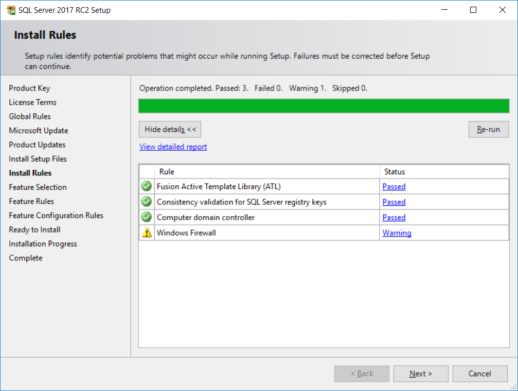 SQL Server 2017 Install Rules