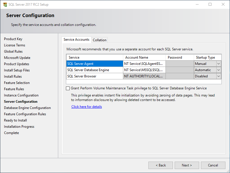 SQL Server 2017 Configuration