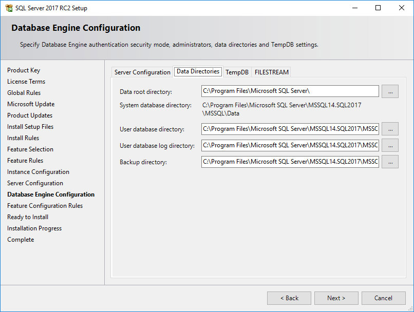 SQL Server Data Directories configuration