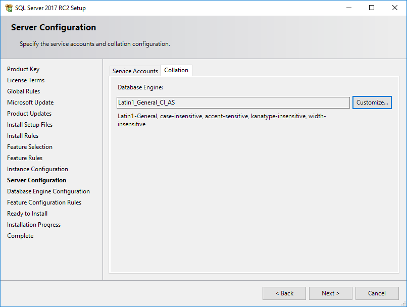 collation for SQL Server database engine